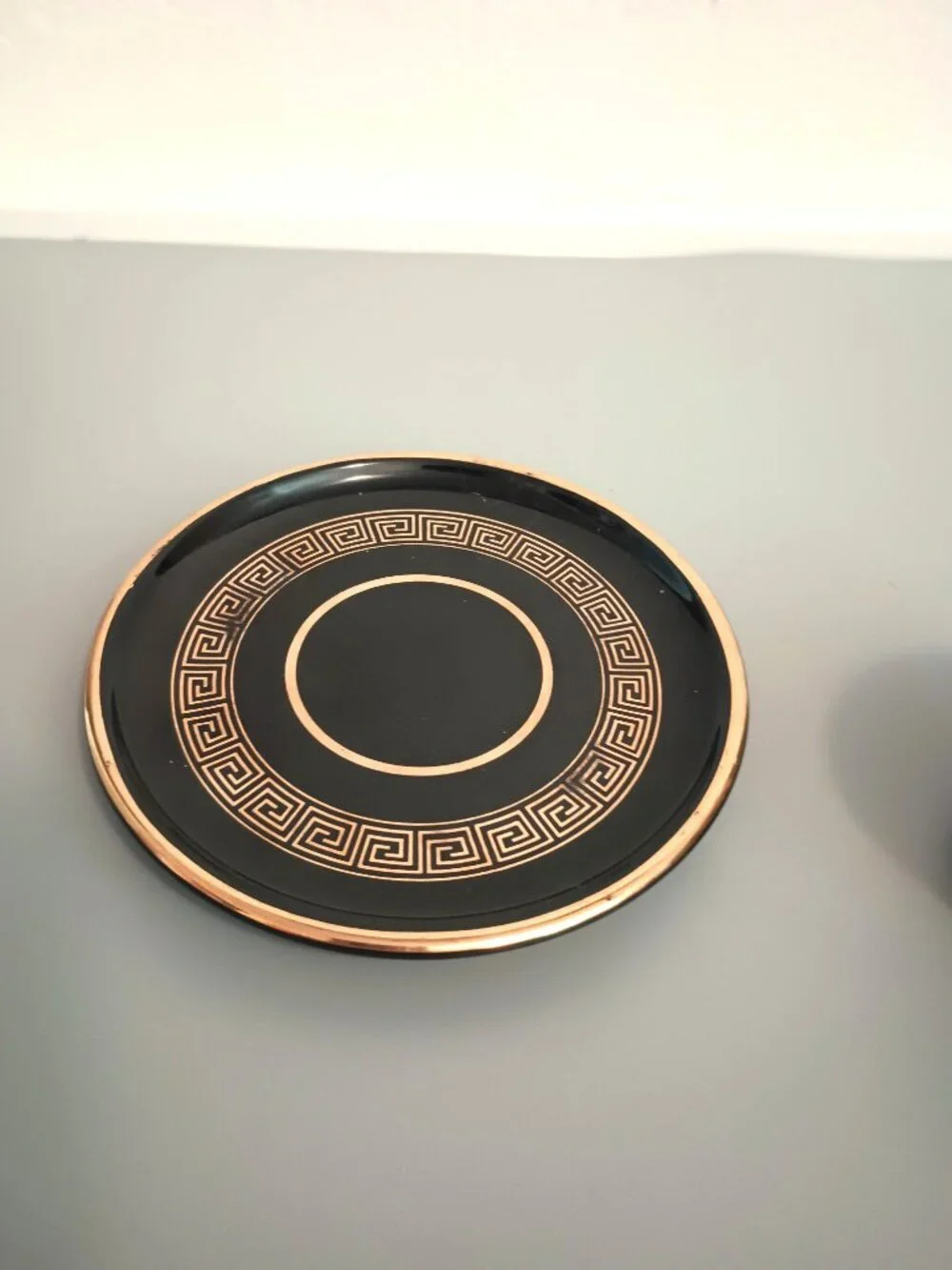 ST Greek Key Demitasse Teacup & Saucer Vintage Hand Made with 24K Gold Trim